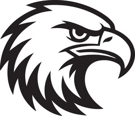 fierce eagle head vector logo mascot in bold black and white line art illustration for branding sports teams and apparel