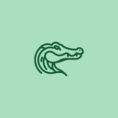 Crocodile logo in simple minimalist line art style.