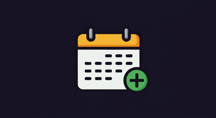 Cartoon Calendar Icon with Green Plus Sign, Appointment Addition.