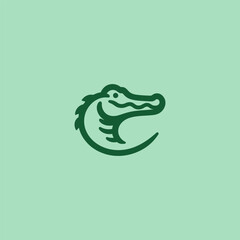 Crocodile logo in simple minimalist line art style.