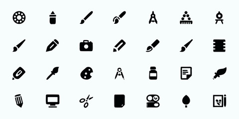 Artistic Tools & Creative Mediums Line Art Vector Icons &mdash; Painting, Drawing, Graphic Design, Calligraphy, and Art Studio Symbols


