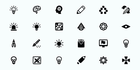 Creativity & Innovation Line Art Vector Icons &mdash; Artistic Tools, Design Elements, Idea Generation, Brainstorming, and Creative Expression Symbols for Designers and Agencies

