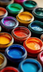 Jars Filled With Bright and Colorful Paints for Artistic Projects