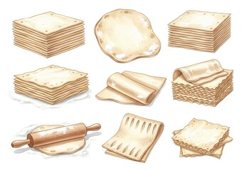 Rustic Watercolor Illustrations of Homemade Pastry Dough Preparation