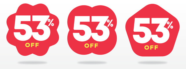 53% off, offer, marketing, store, shop, promo, sticker, shape, special, store, red, price, advertising, label, tag, retail. Set, vector, icon, store