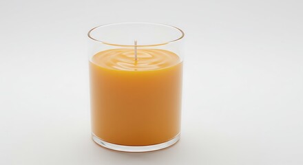 Glowing Orange Candle in Glass Container on White