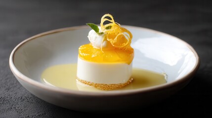 Panna Cotta Dessert Garnished With Candied Citrus in White Bowl