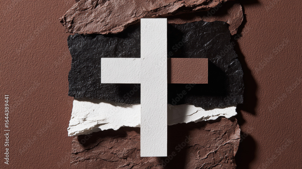 Poster abstract cross design layered with textured colors.