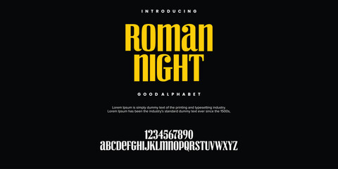 Roman Night Abstract Fashion font alphabet. Minimal modern urban fonts for logo, brand etc. Typography typeface uppercase lowercase and number. vector illustration