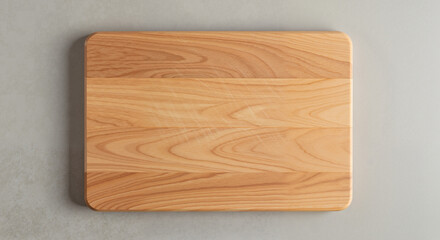 Simple Wooden Cutting Board, Photorealistic, Minimalist, Natural Wood on Gray, Versatile Design Element, for Creative Mockups, Recipe Layouts
