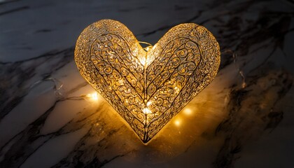 Fototapeta premium illuminated heart shaped decorative object on a marble surface