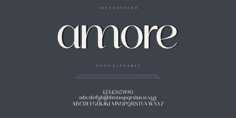 Amore Abstract Fashion font alphabet. Minimal modern urban fonts for logo, brand etc. Typography typeface uppercase lowercase and number. vector illustration