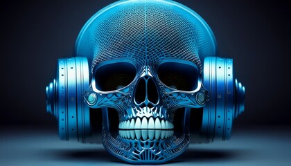 blue skull shaped speaker with unique design and mesh covers for a creative audio experience