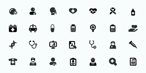 Virtual Healthcare & E-Health Line Art Vector Icons &mdash; Teleconsultation, Remote Patient Monitoring, Digital Health Records, Medical Communication, and Telemedicine Tools

