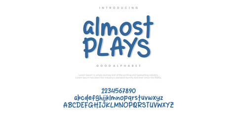 Almost Plays abstract minimal modern alphabet fonts. Typography technology vector illustration
