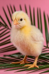 Sweet Yellow Chick Stands Proud Amidst Greenery