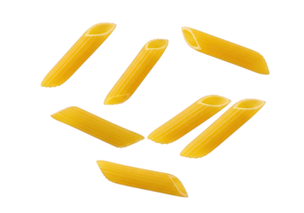 Penne Pasta Pieces Scattered on a Transparent Backdrop A Classic Italian Staple for Countless Dishes A Versatile Ingredient for Creative Cooking and Culinary Exploration