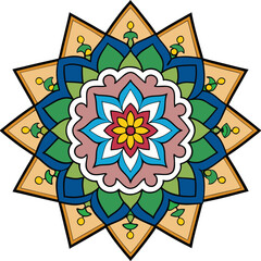 Colorful geometric mandala design with floral elements new 2025 trendy
