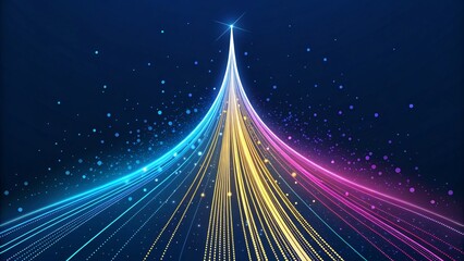 Dynamic digital transformation concept with vibrant glowing lines merging towards a central star, perfect for tech, innovation, and futuristic designs