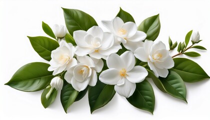 Fototapeta premium delicate white gardenia blossom cluster m high resolution isolated with white background ideal for seamless botanical cut outs wedding invitation florals and scrapbooking accents