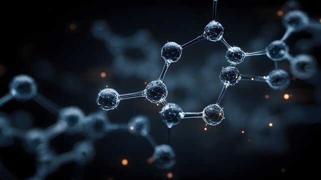Molecular structure of a complex compound in a dark backdrop. - Powered by Adobe