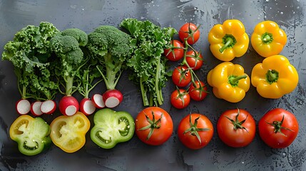 Fresh garden vegetables top view display HD photos