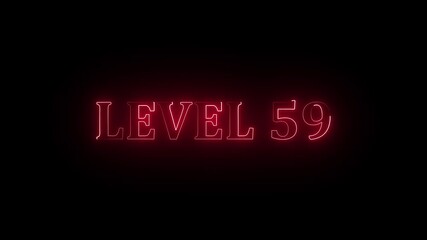 Level text font with neon light. Level 59 neon sign.color letters spelling out level Up appear .Glowing neon color LEVEL- 8 text animation icon sign symbol on black background. - Powered by Adobe