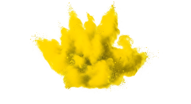 Bright Yellow Dust Powder Explosion Transparent PNG, Isolated on Clear Background, Dynamic Burst Effect cut out