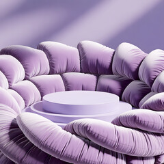 Fototapeta premium A soft, dreamy 3D scene with a central circular podium in light lavender