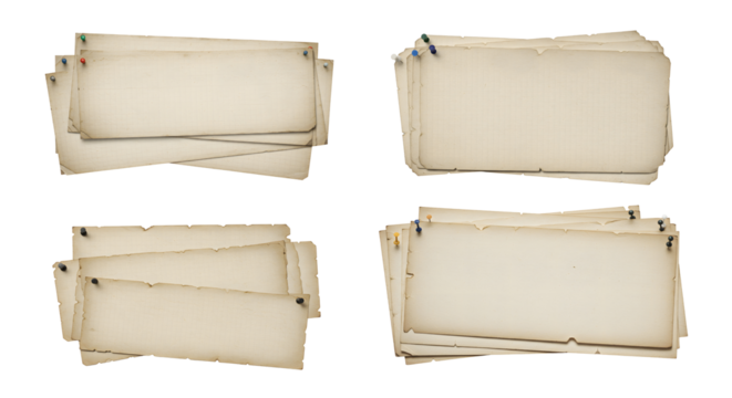 Collection of aged paper rectangles Multiple old rectangular paper sheets for scrapbooking and collage projects