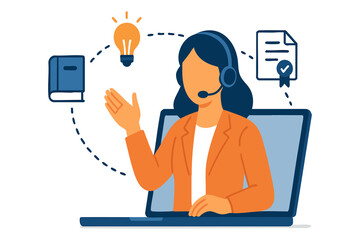 Online customer support and workflow management on laptop flat vector illustration