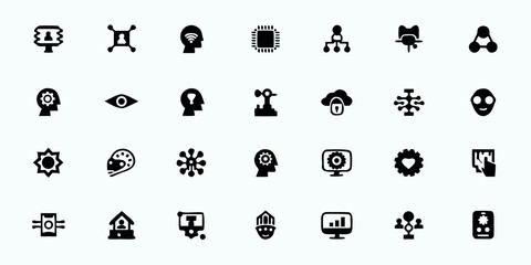 AI Business Integration & Automation Line Art Vector Icons — Robotic Process Automation, Digital Transformation, Predictive Analytics, and Intelligent Workflow Symbols


