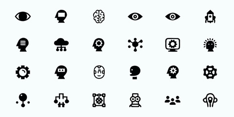 Artificial Intelligence & Machine Learning Line Art Vector Icons — AI Brain, Neural Networks, Chatbots, Automation, Predictive Analytics, and Deep Learning Symbols for Tech and Innovation

