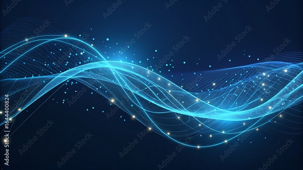 Aufkleber dynamic blue abstract waves with glowing particles represent technology, data flow, and innovation i