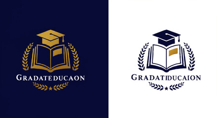 Elegant Graduation Logo: Open Book, Mortarboard, and Laurel Wreath