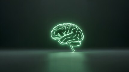 Neon green glowing brain illustration on a dark background.