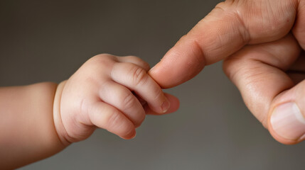 Gentle touch between baby hand and adult finger symbolizes love and connection. This intimate moment captures essence of nurturing and bonding