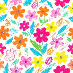 Fototapeta premium Vibrant Hand-Drawn Floral Pattern: A Joyful Burst of Color