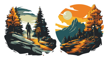 Scenic Camping Landscape with Mountains, Tents, and Sunset Reflection