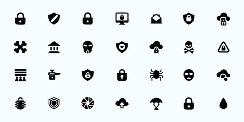 Cybersecurity & Data Protection Line Art Vector Icons — Firewall, Encryption, Virus Protection, Secure Login, Privacy, and Threat Detection Symbols

