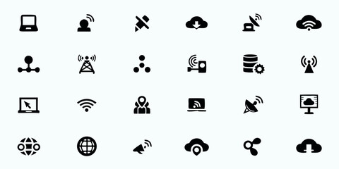 Networking & Connectivity Line Art Vector Icons — Wi-Fi, VPN, Ethernet, Signal Towers, Network Security, and Communication Technology Symbols

