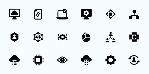 Software Development & DevOps Line Art Vector Icons — Coding, Continuous Integration, Deployment, Bug Fixing, System Monitoring, and IT Operations Symbols

