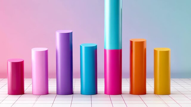 Colorful Chart Columns: A vibrant display of data represented by colorful chart columns in a dynamic composition that is indicative of growth, improvement, or progress.