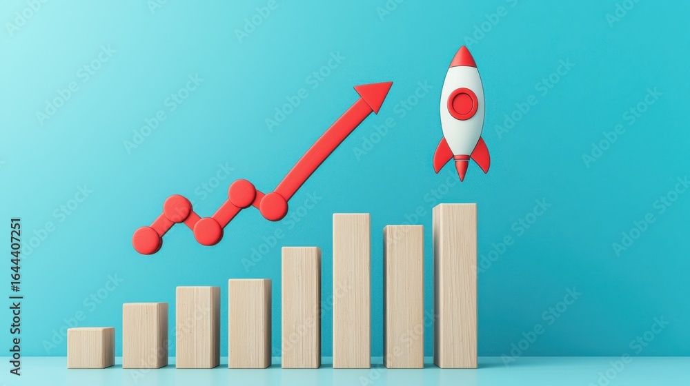 Poster an illust n depicting the growth and success of a business or startup represented by a rising chart 
