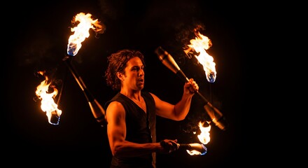 Fire Juggler Performance: Skill and Flames