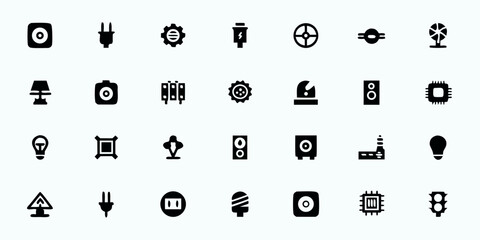 Electrical Engineering & Electronics Line Art Vector Icons — Circuits, Components, Wiring, PCB, Power Supply, and Electronic Tools

