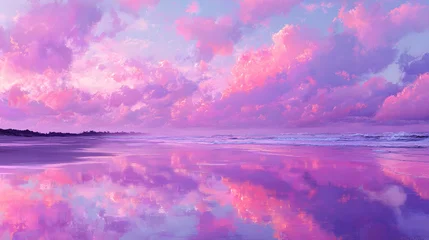 Keuken achterwand Reflectie A tranquil beach scene with a vibrant, pastel sky reflected in the water.  © Reyhan