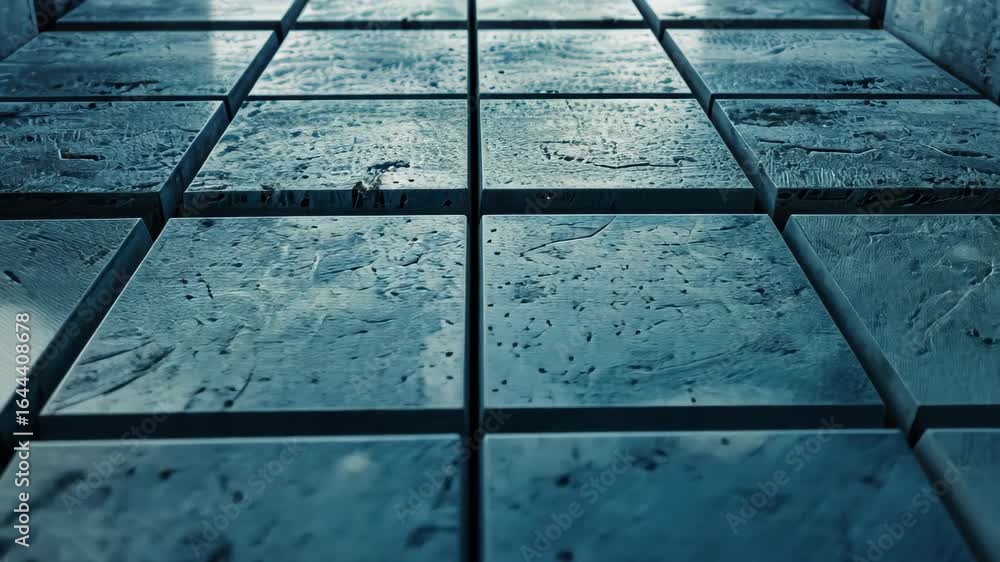 Poster architectural grid: a close-up perspective showcases a precise, repeating pattern of textured, squar