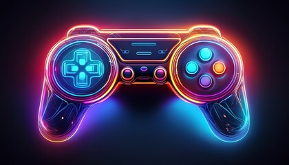neon glowing game controller outline on dark background