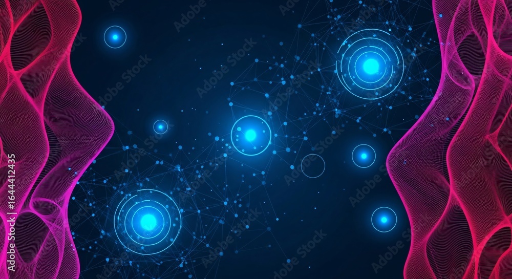 Aufkleber dynamic digital network with glowing nodes representing connection and data transfer in a modern tec